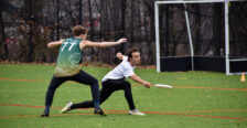 Students playing ultimate frisbee
